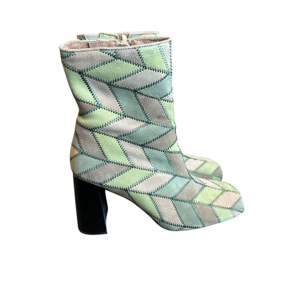 Jeffrey Campbell Verus Patchwork Bootie Heels Boots Green Size 9.5 Women's - Picture 3 of 15